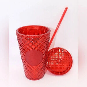 NWT Starbucks Acrylic 2021 Winter Holiday Red Jeweled Tumbler Cold Cup 16oz Iced